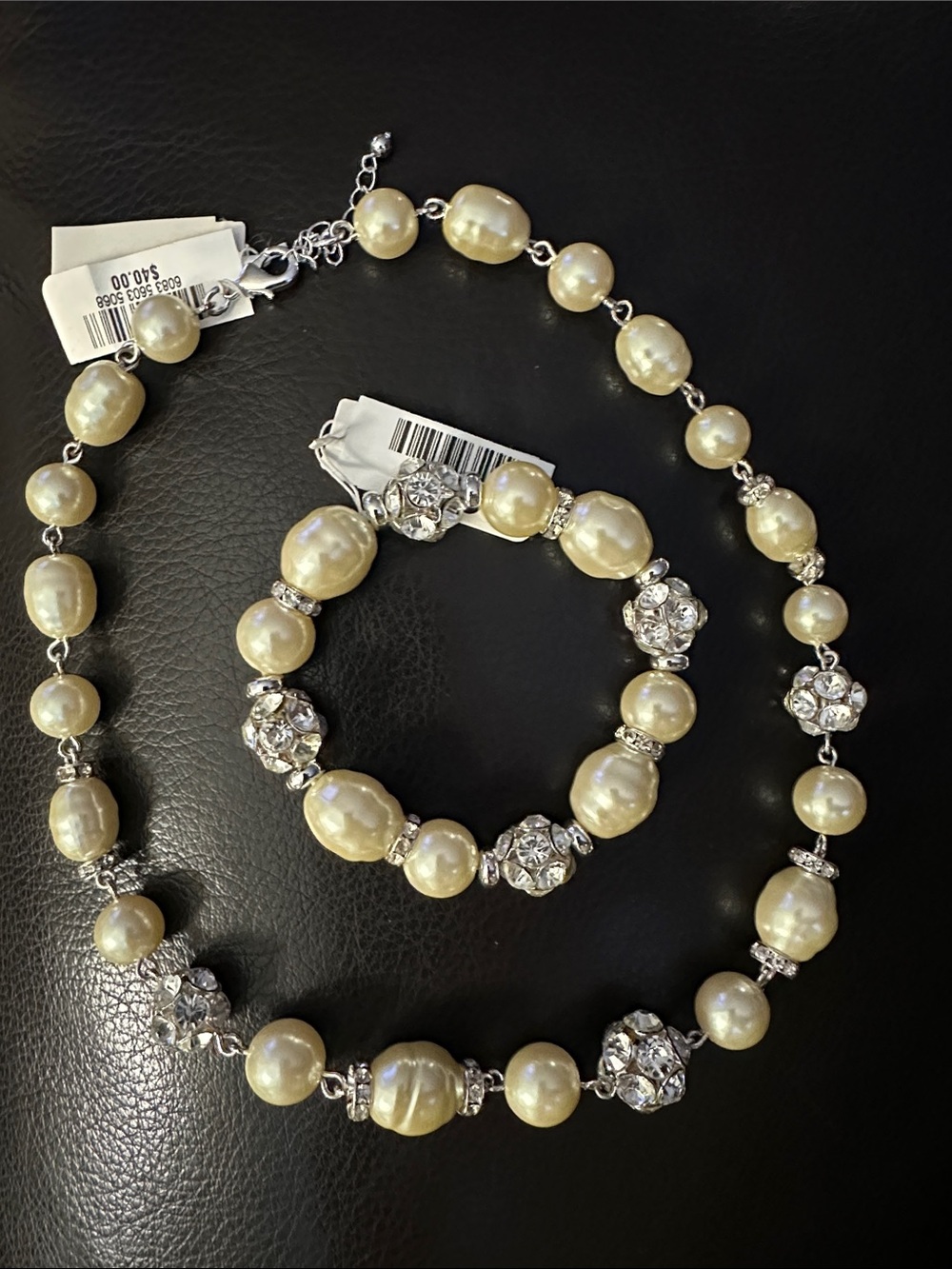 Charter Club Pearl and Crystal Necklace & Bracelet Set - Ivory and Silver